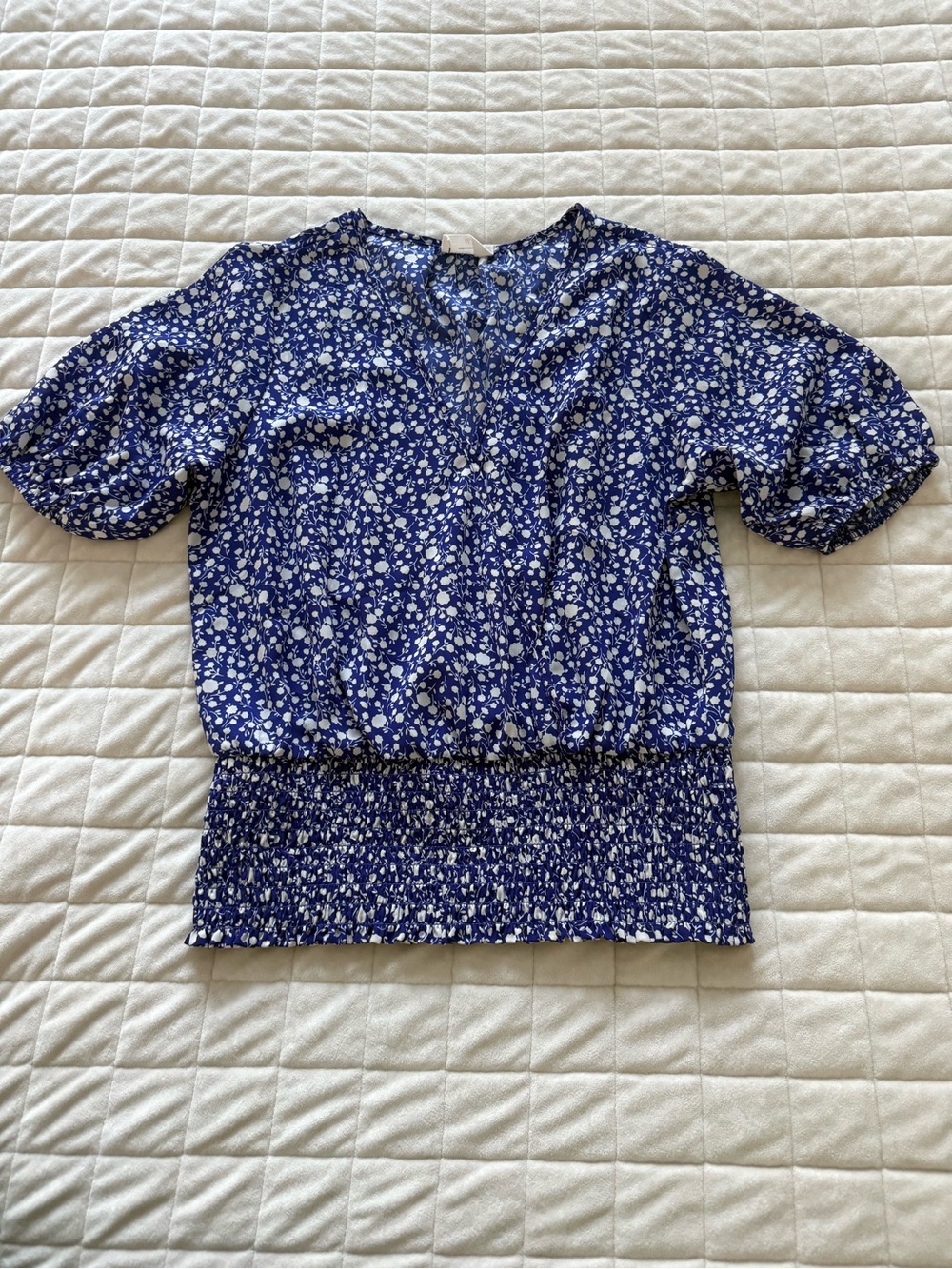 Royal Blue & White Floral Top